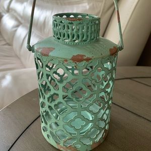 Antique Turquoise Geo Pattern TeaLight Lantern